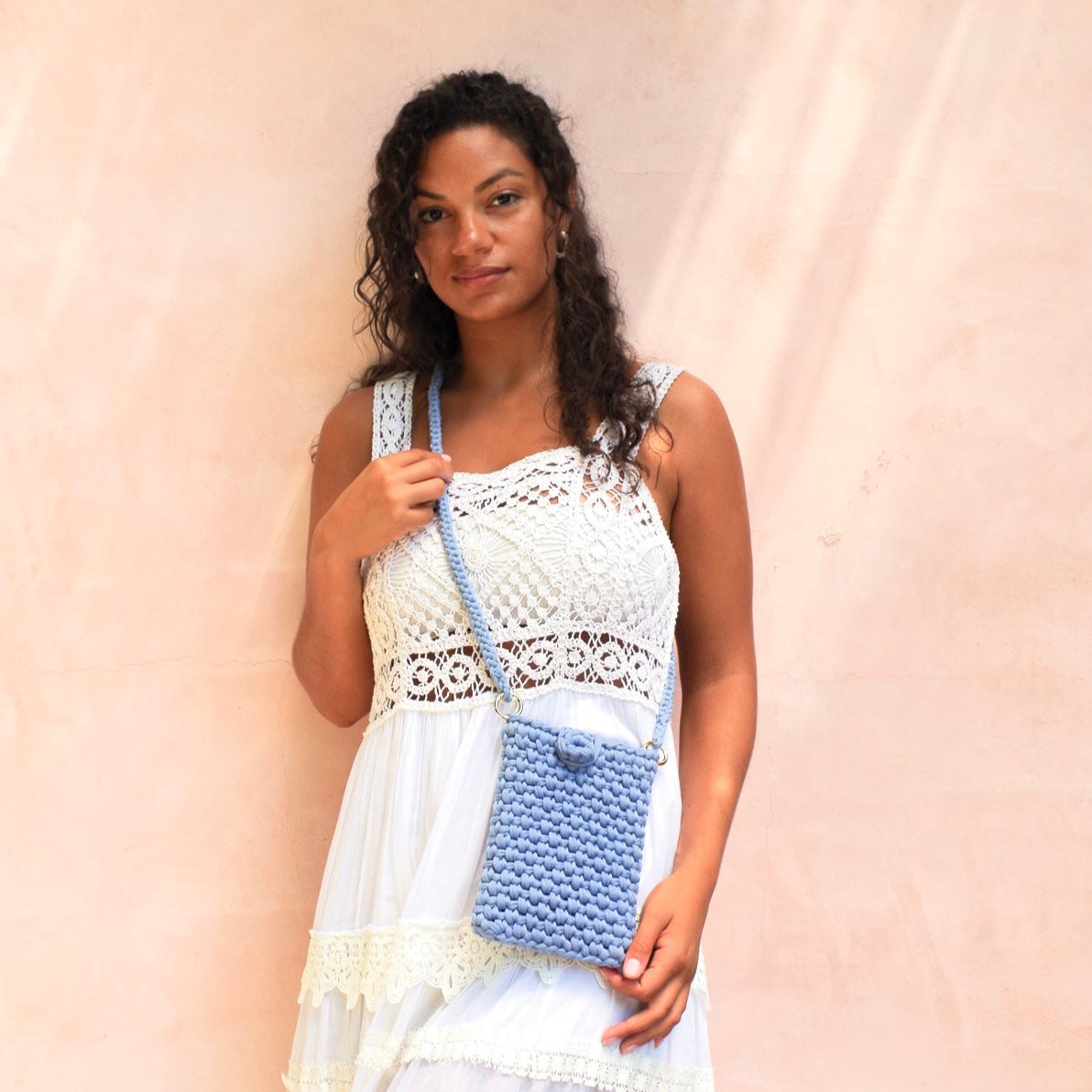 Handmade Crochet Crossbody woven Phone pouch. Cross body boho summer bag