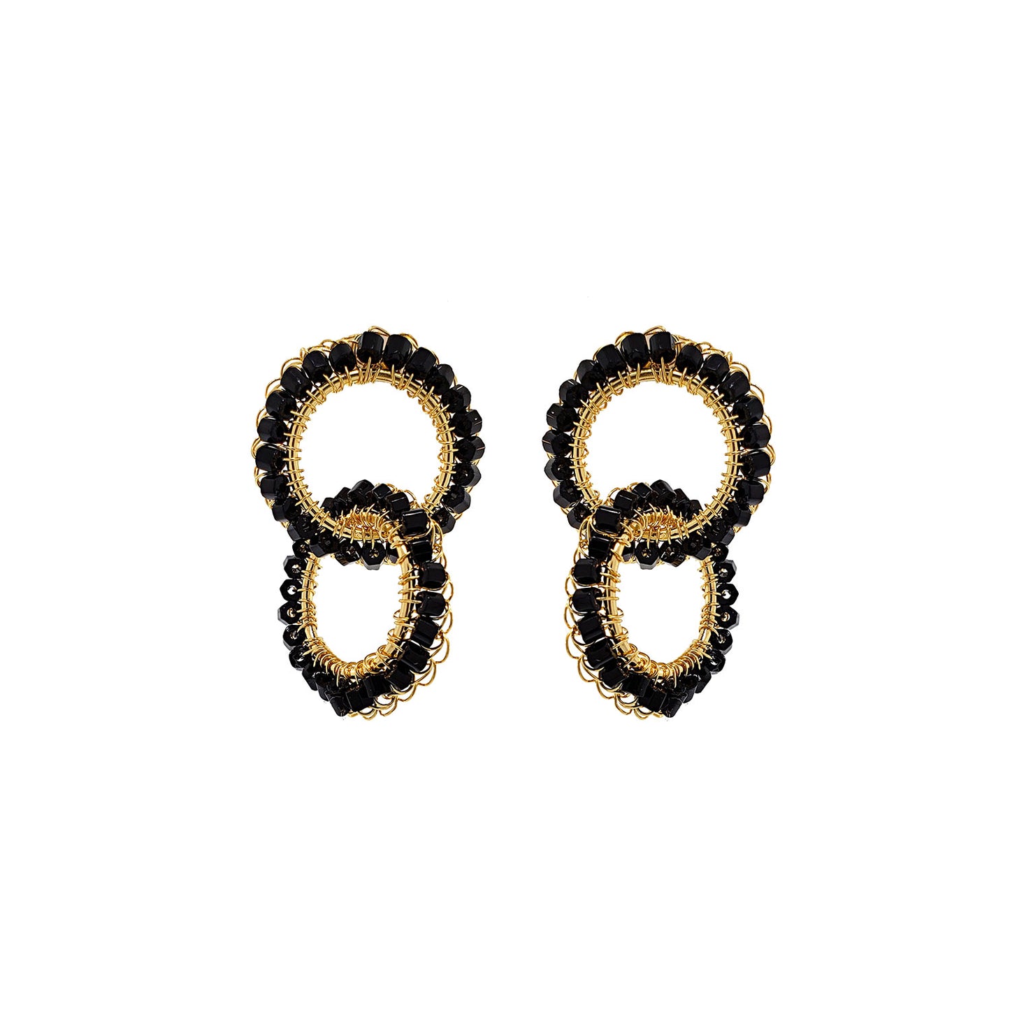 Crochet beaded geometric earrings. 18 karat gold filled copper wire. Super lightweight earrings with colored beads