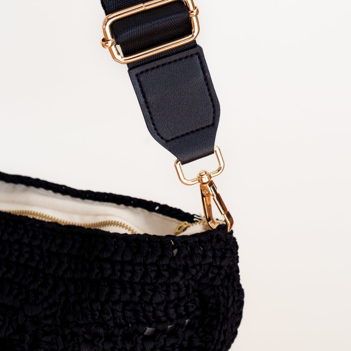 Black crochet crossbody bag. This sling bag is handmade with granny square design. Crochet handmade fanny pack adjustable straps