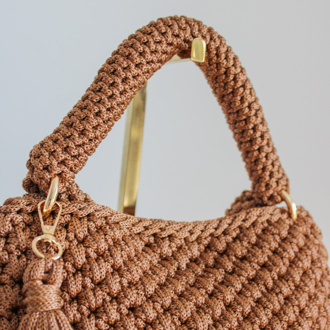 Handmade luxury crochet purse. Handmade bag for her. Bronze brown crochet textured handbag with crochet strap. crossbody or shoulder bag. Handmade purse.