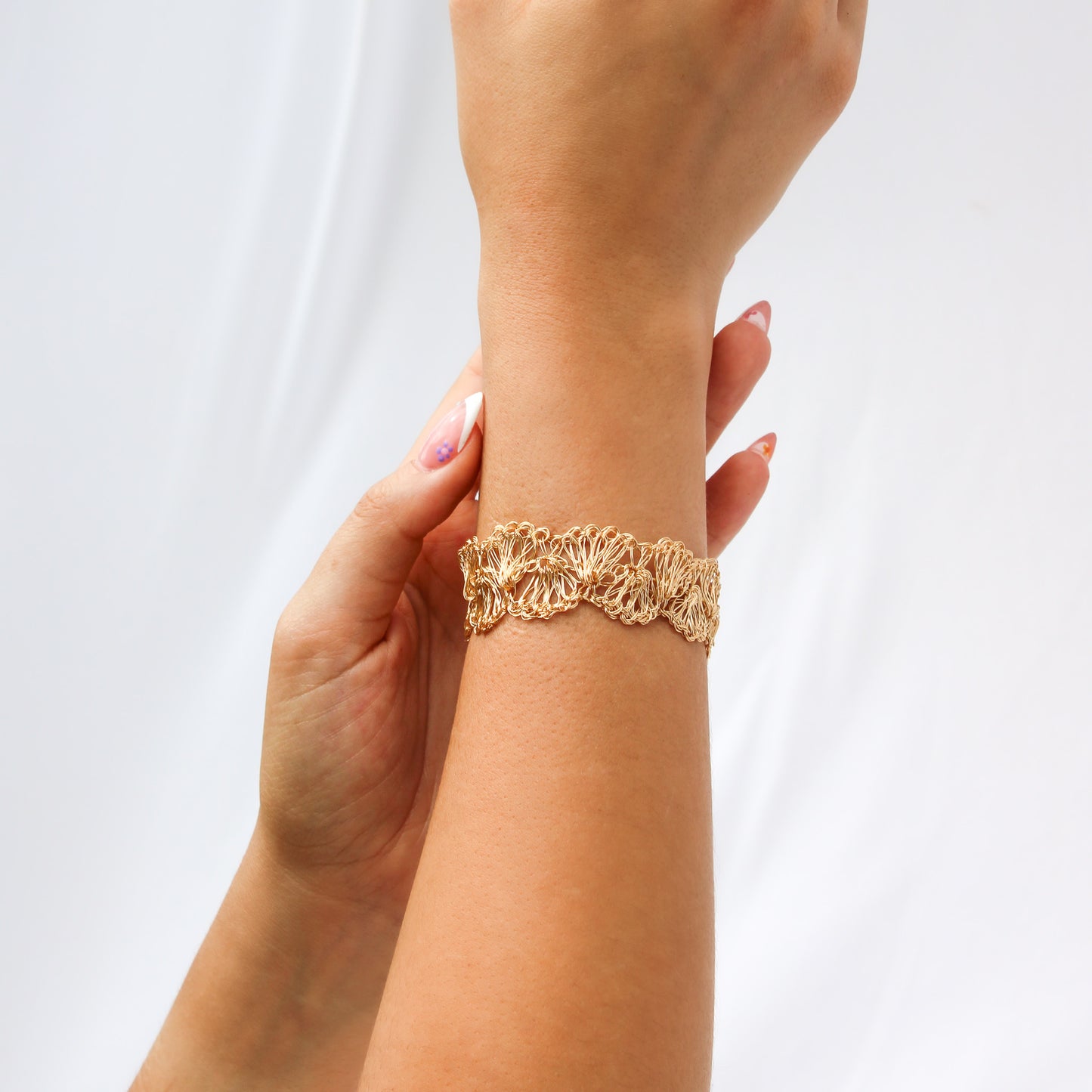 Crochet Bracelet gold 18k gold plated magnetic closure. Handmade crochet jewelry. wedding guest jewelry.