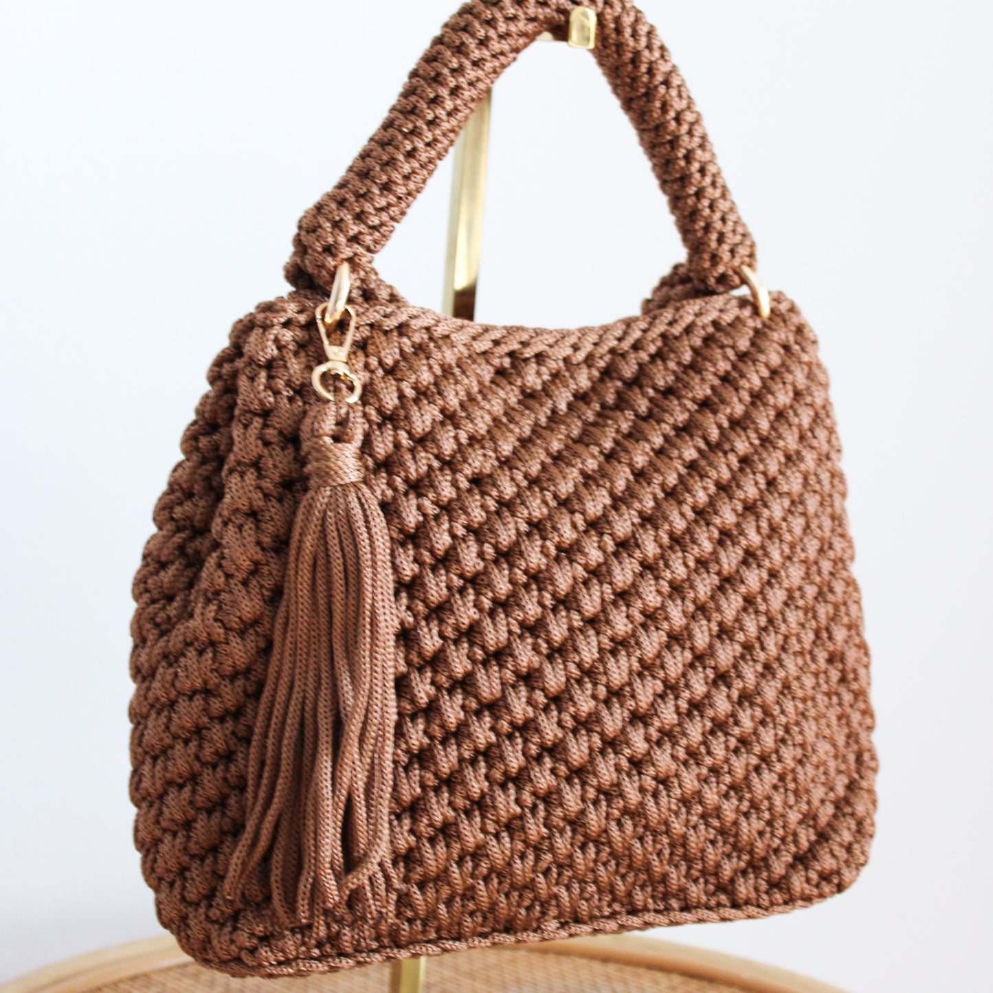 Handmade luxury crochet purse. Handmade bag for her. Light pearl crochet textured handbag with crochet strap. crossbody or shoulder bag. Handmade purse.