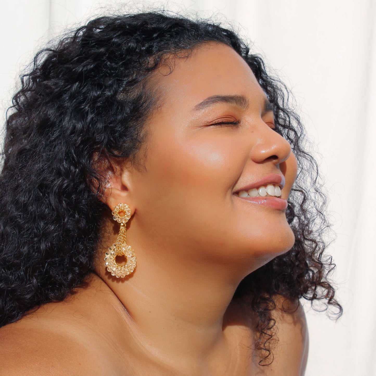 Lightweight crochet dangles with clear quartz. Handmade crochet beaded earrings - 18 karat gold filled copper wire and create a statement look without the weight or bulk! versatile accessories