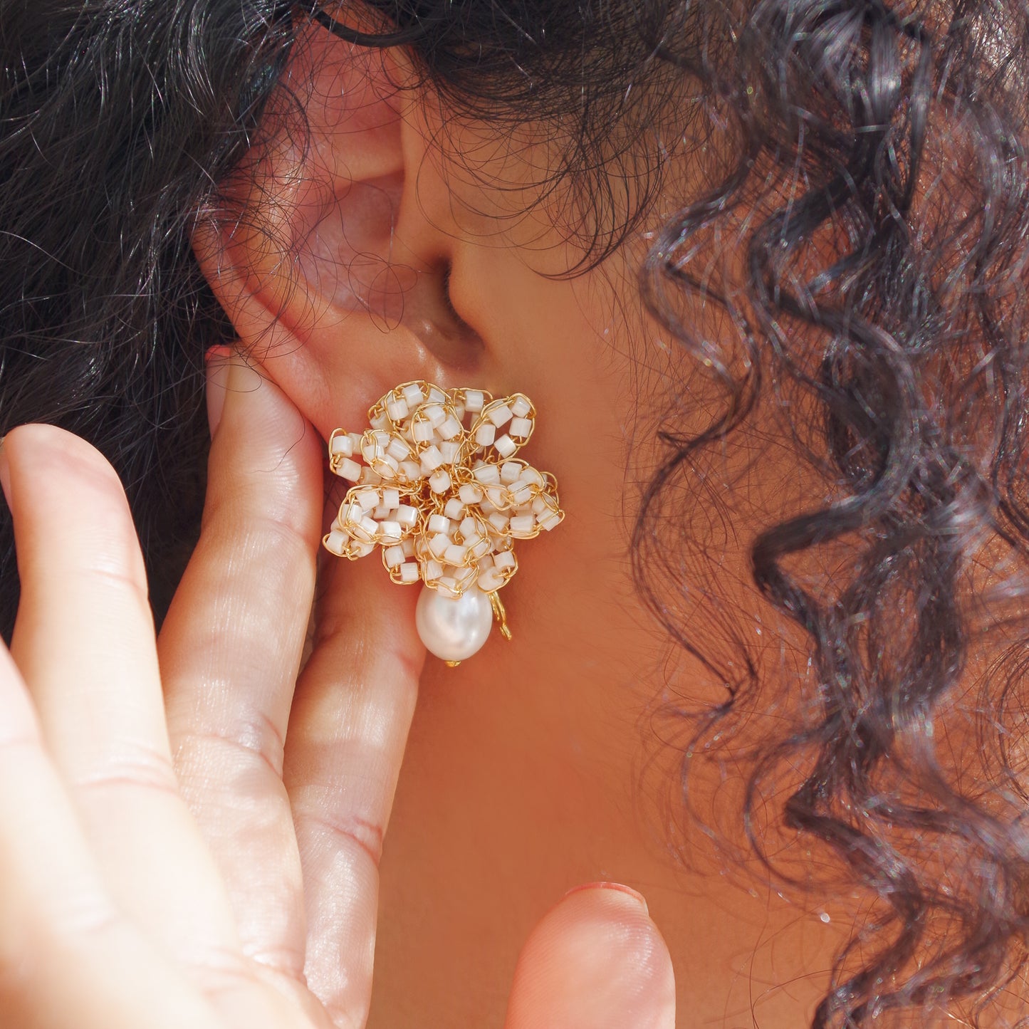 Crochet beaded multilayered earrings. 18 karat gold filled copper wire. Create a statement look without the weight or bulk!