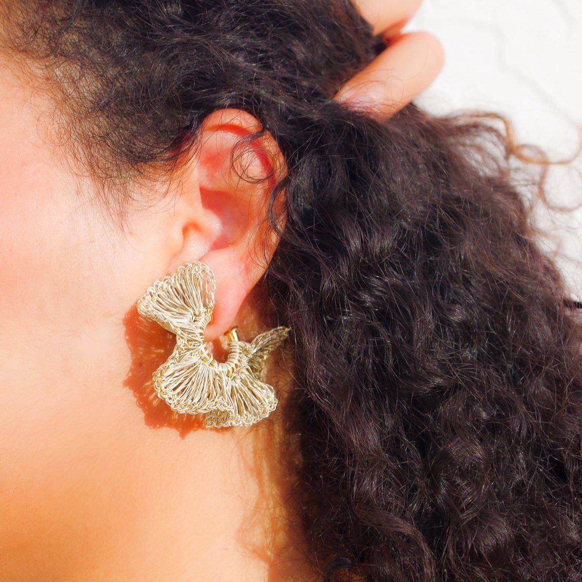 Lightweight ruffled crochet hoops, 18 karat gold filled copper wire and create a statement look without the weight or bulk!