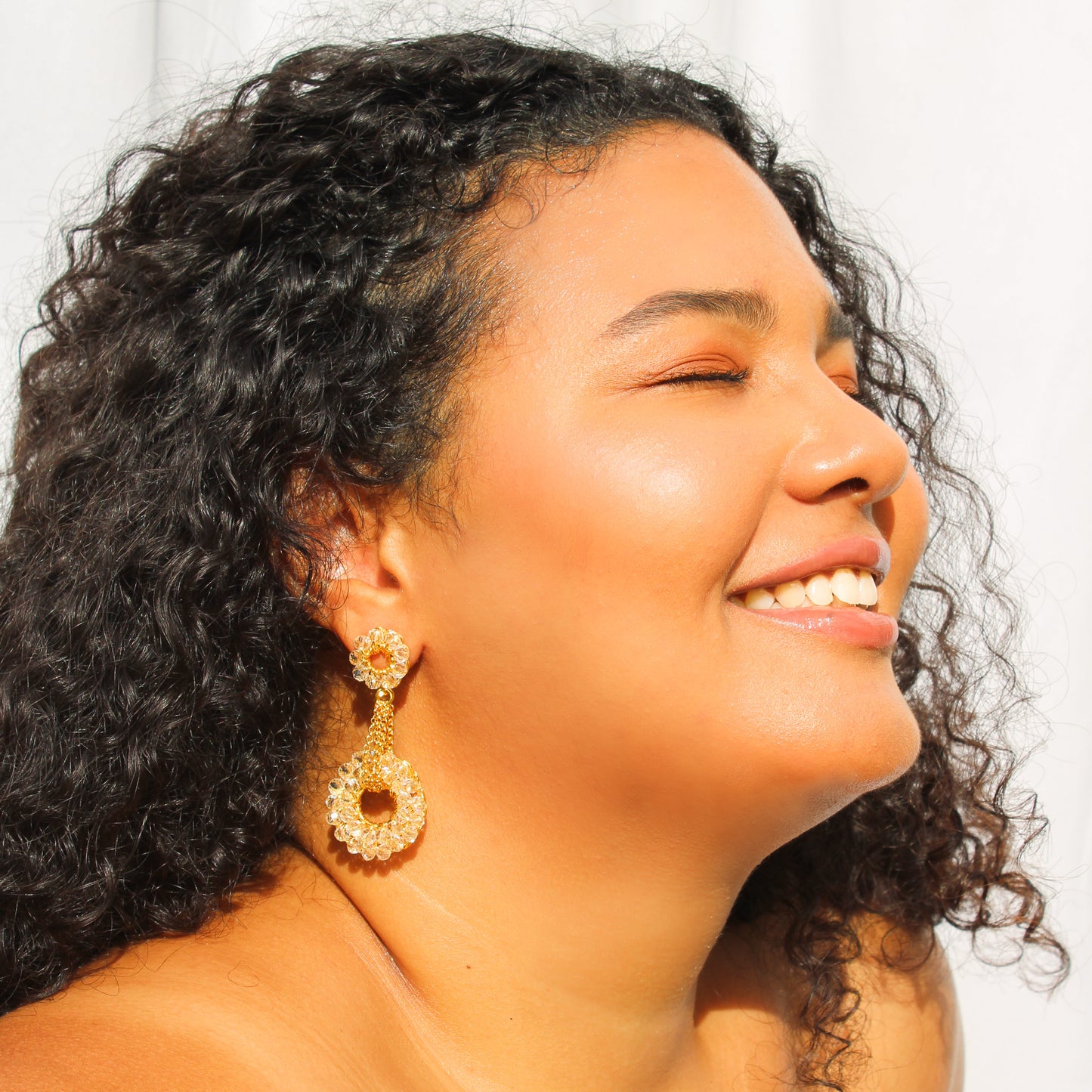 Lightweight crochet dangles with clear quartz. Handmade crochet beaded earrings - 18 karat gold filled copper wire and create a statement look without the weight or bulk! versatile accessories