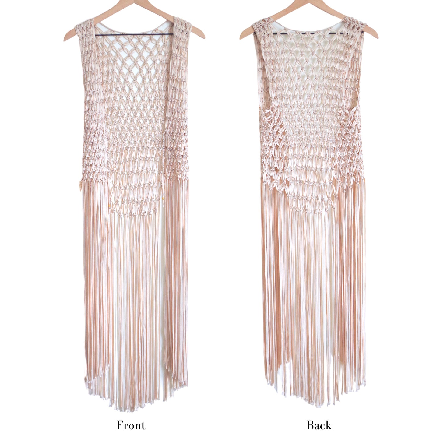 Beige Andreina Macrame handmade Vest Beach cover up . 100% rayon silk. One size fits all perfect for layering