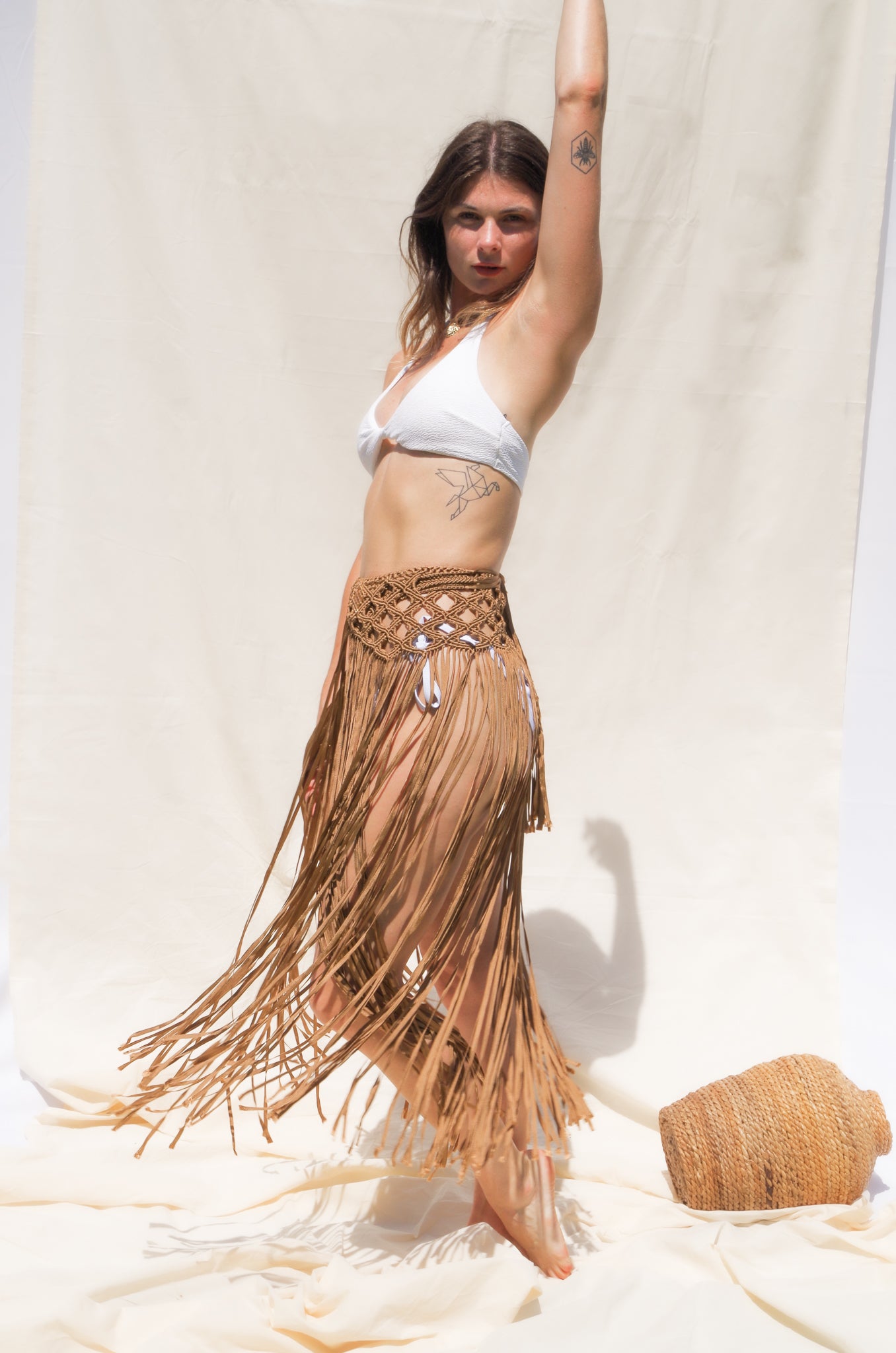 Caramel Marina Macrame Beach Skirt, top or Belt Boho Beach Cover Up with tassels. Weaving width: 6