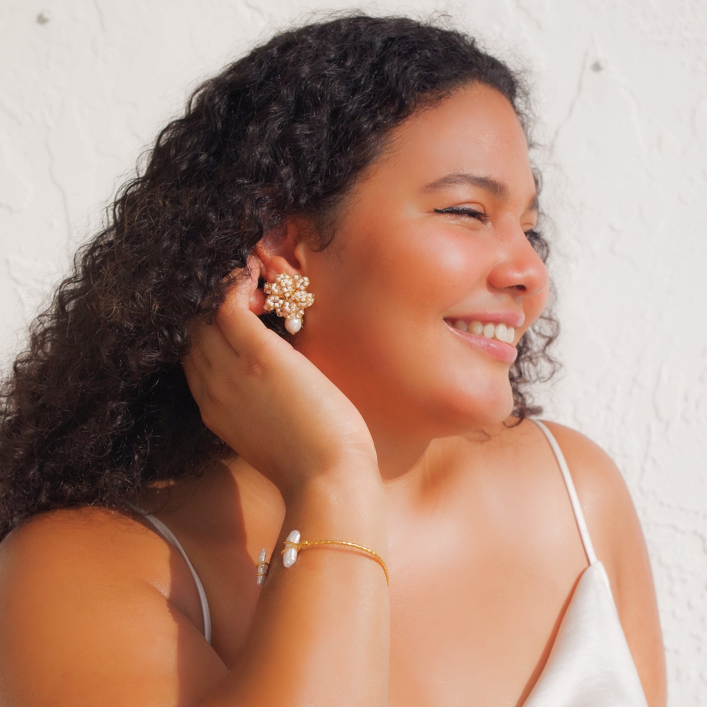 Crochet beaded multilayered earrings. 18 karat gold filled copper wire. Create a statement look without the weight or bulk!