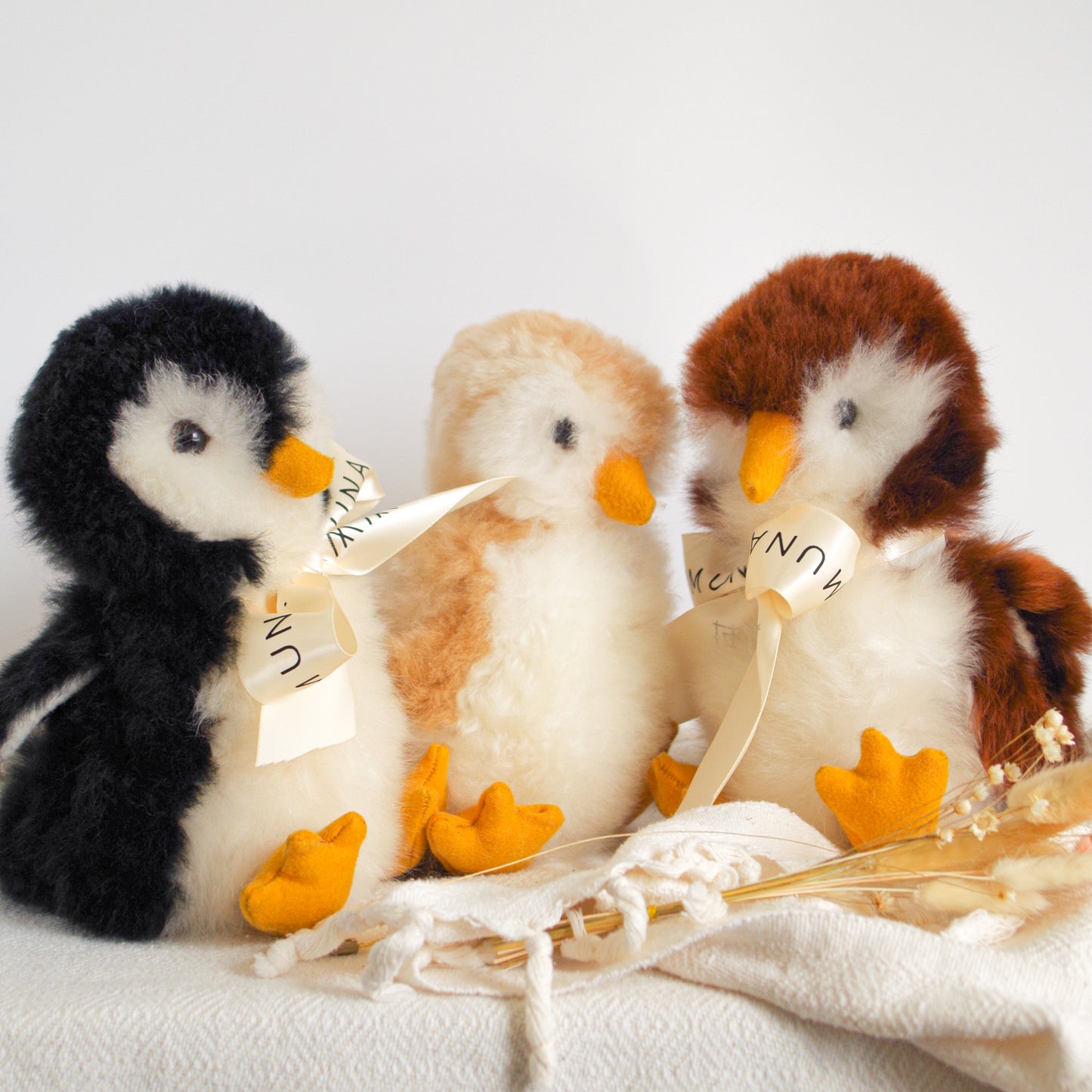 Fluffy Alpaca Penguin plushie / black beige & caramel ultra soft penguin plushies / Hypoallergenic Alpaca Fur toys