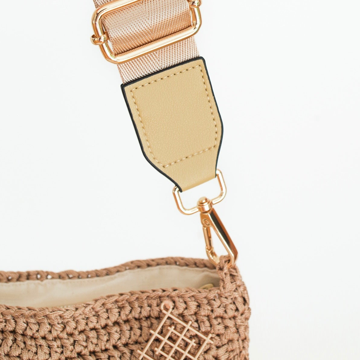 Beige crochet crossbody bag. This sling bag is handmade with granny square design. Crochet handmade fanny pack adjustable straps