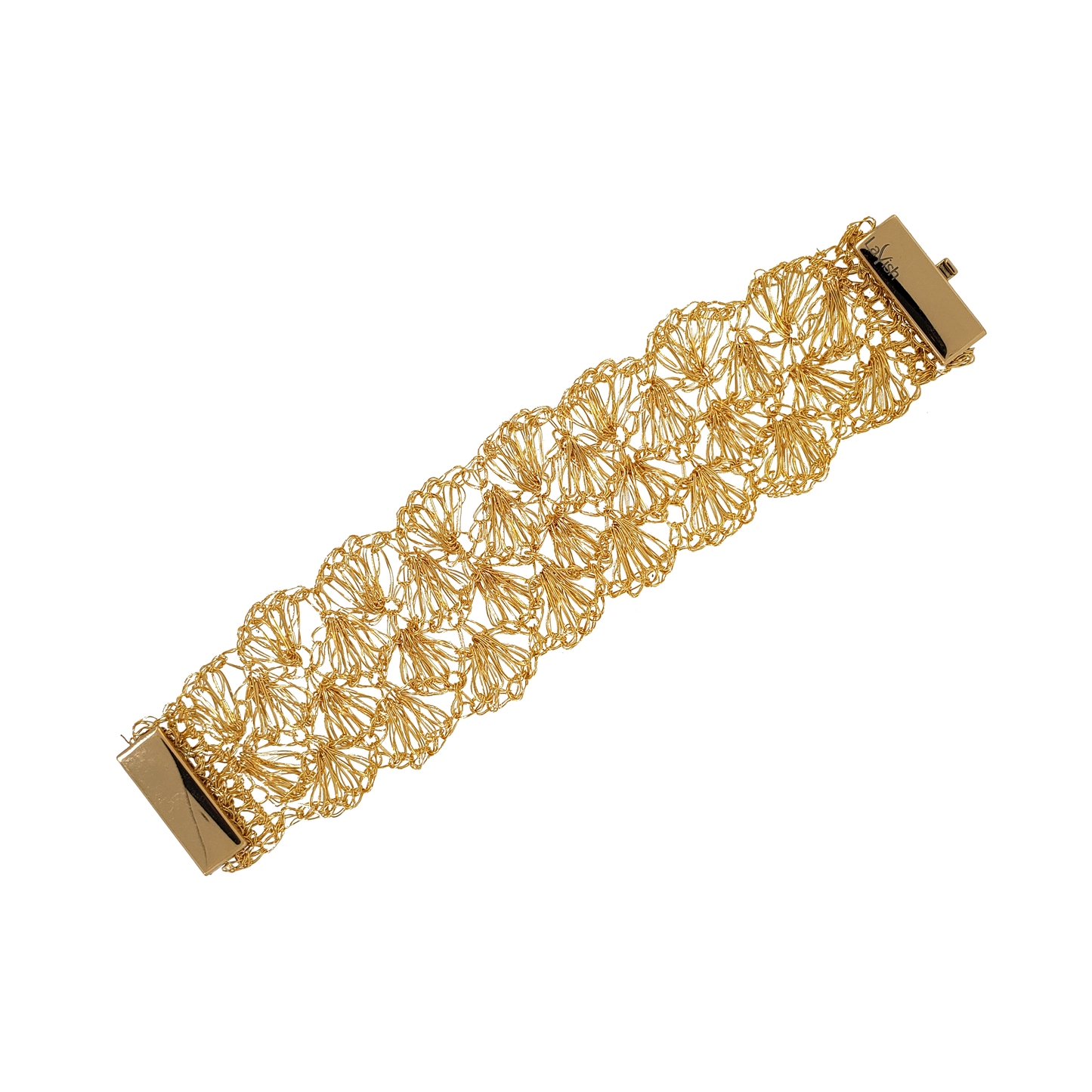 Chunky Crochet Bracelet gold 18k gold plated magnetic closure. Handmade crochet jewelry.