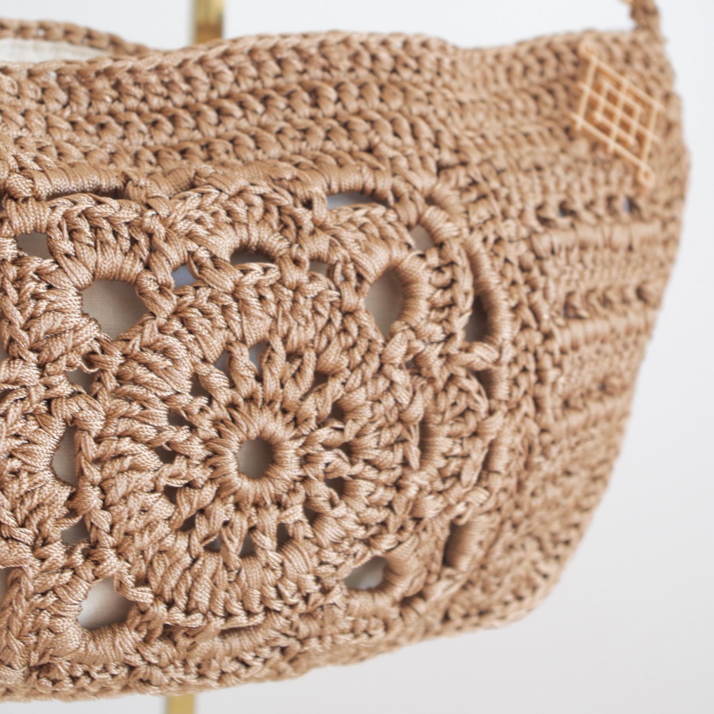Gold crochet crossbody bag. This sling bag is handmade with granny square design. Crochet handmade fanny pack
