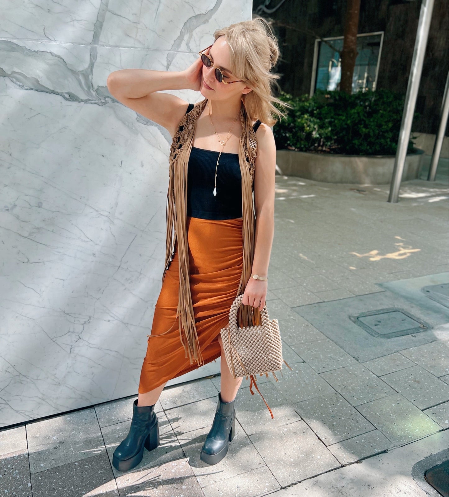 Caramel Marina Skirt, top or Belt Boho Beach Cover Up with tassels. Weaving width: 6