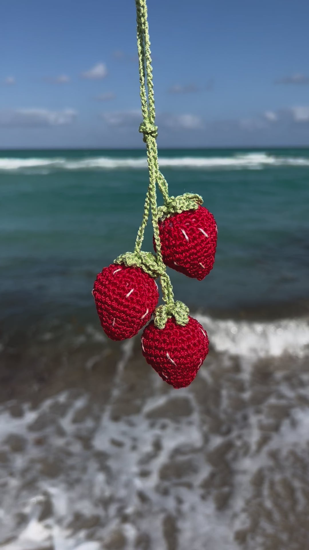 Handmade bright amigurumi strawberries. Decoration for purse, bag or backpack. Red and green strawberries bag charm. Perfect gift for friends and family. Add a pop of color and personality yo your bags. Fruit bag charms