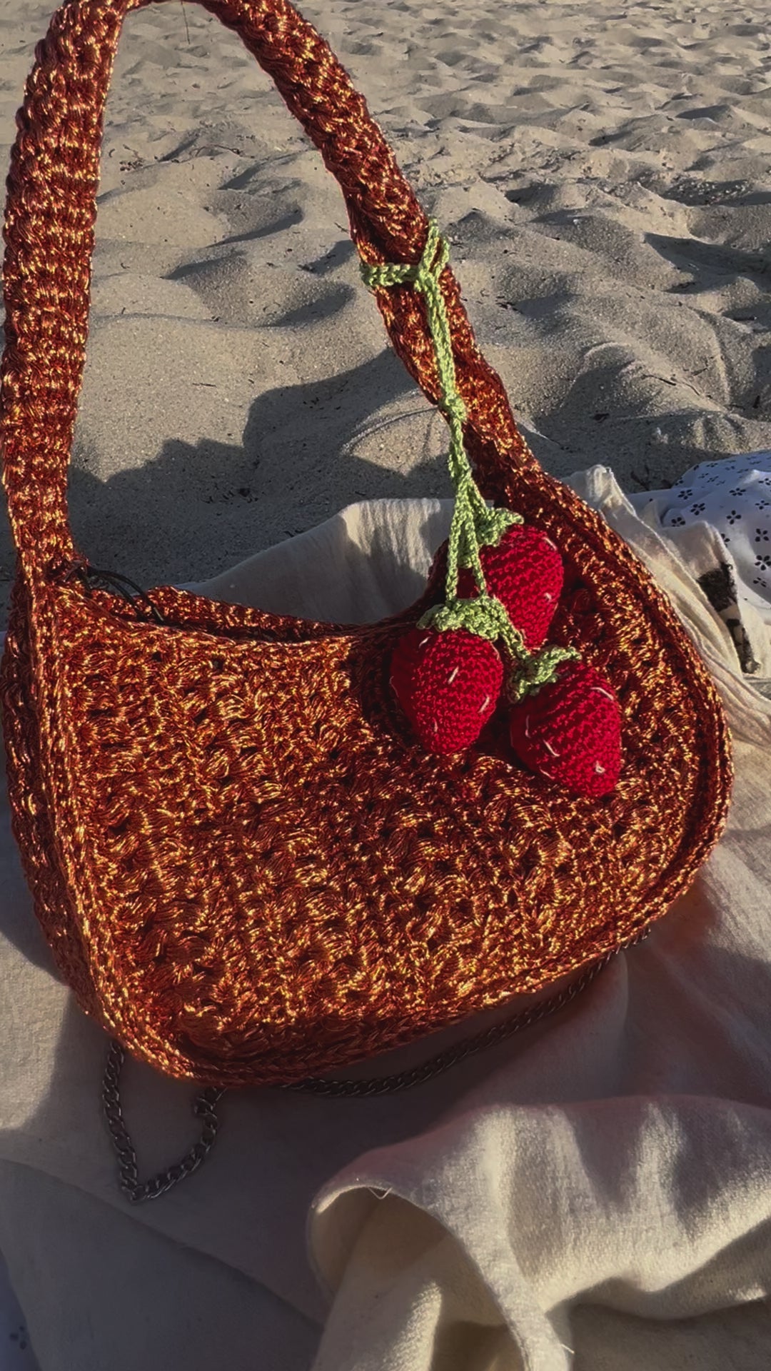 Handmade bright amigurumi strawberries. Decoration for purse, bag or backpack. Red and green strawberries bag charm. Perfect gift for friends and family. Add a pop of color and personality yo your bags. Fruit bag charms