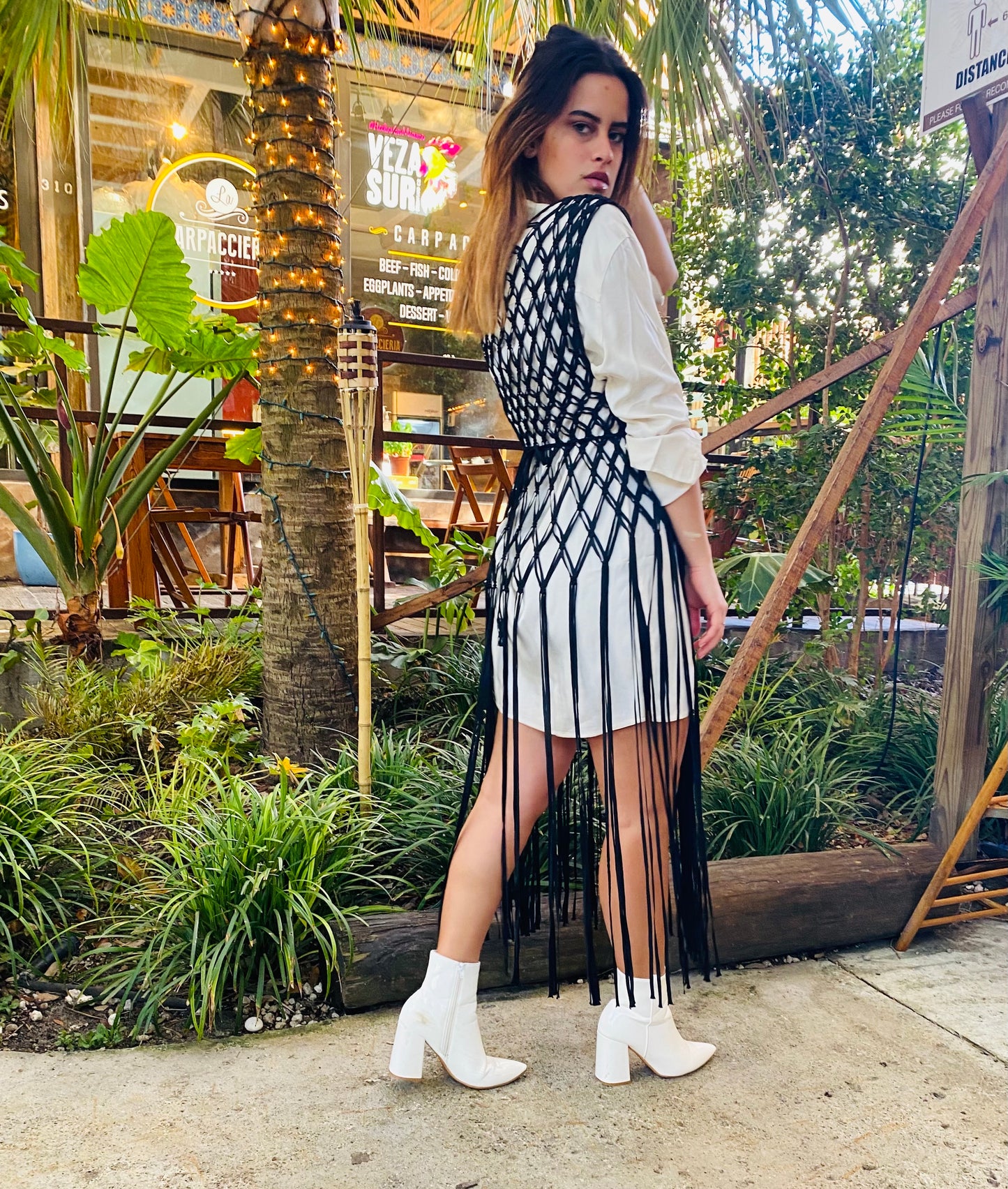 Black Andreina Macrame handmade Vest Beach cover up . 100% rayon silk. One size fits all perfect for layering