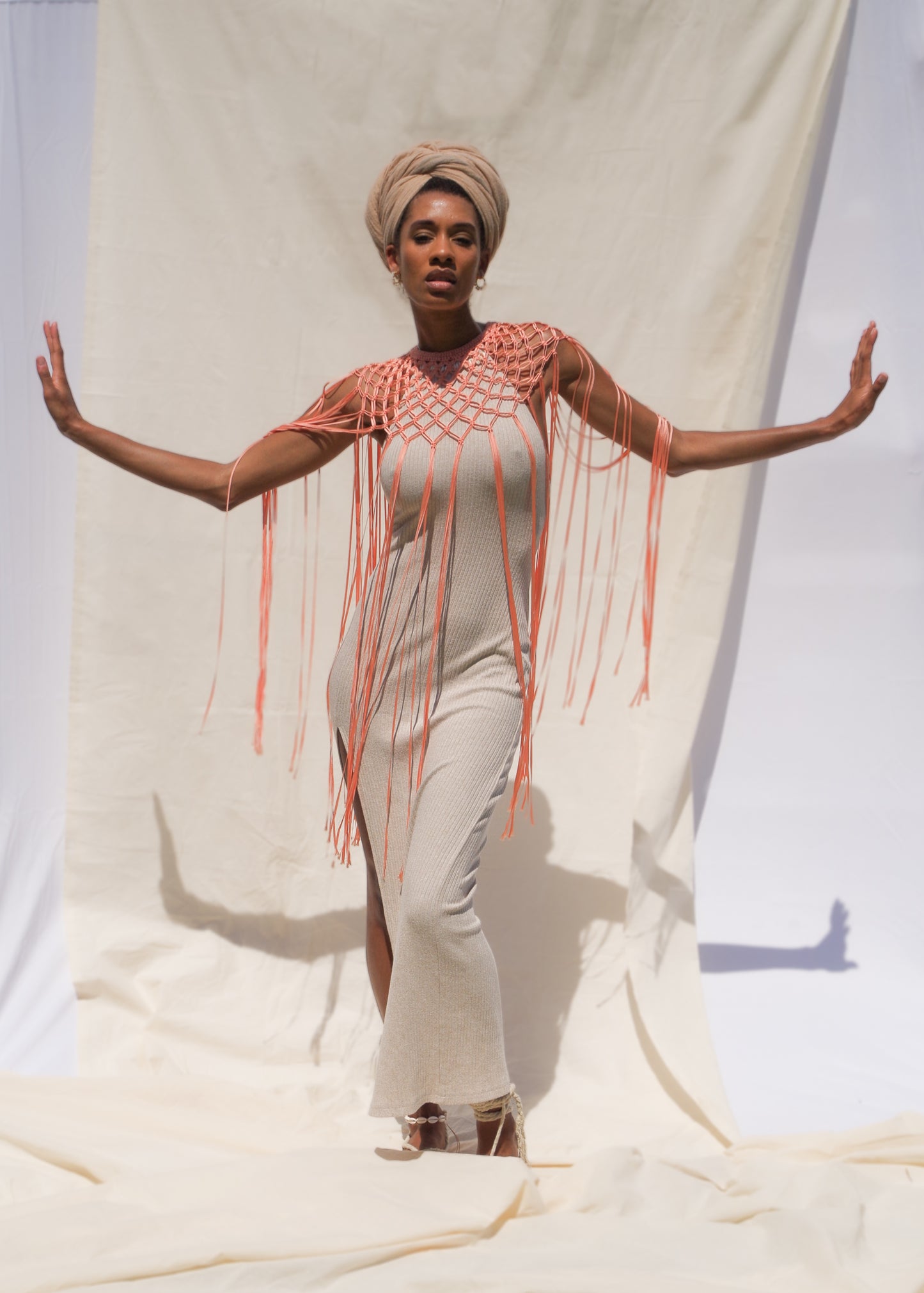 Macrame handmade shoulder necklace with button closure, Length: 32