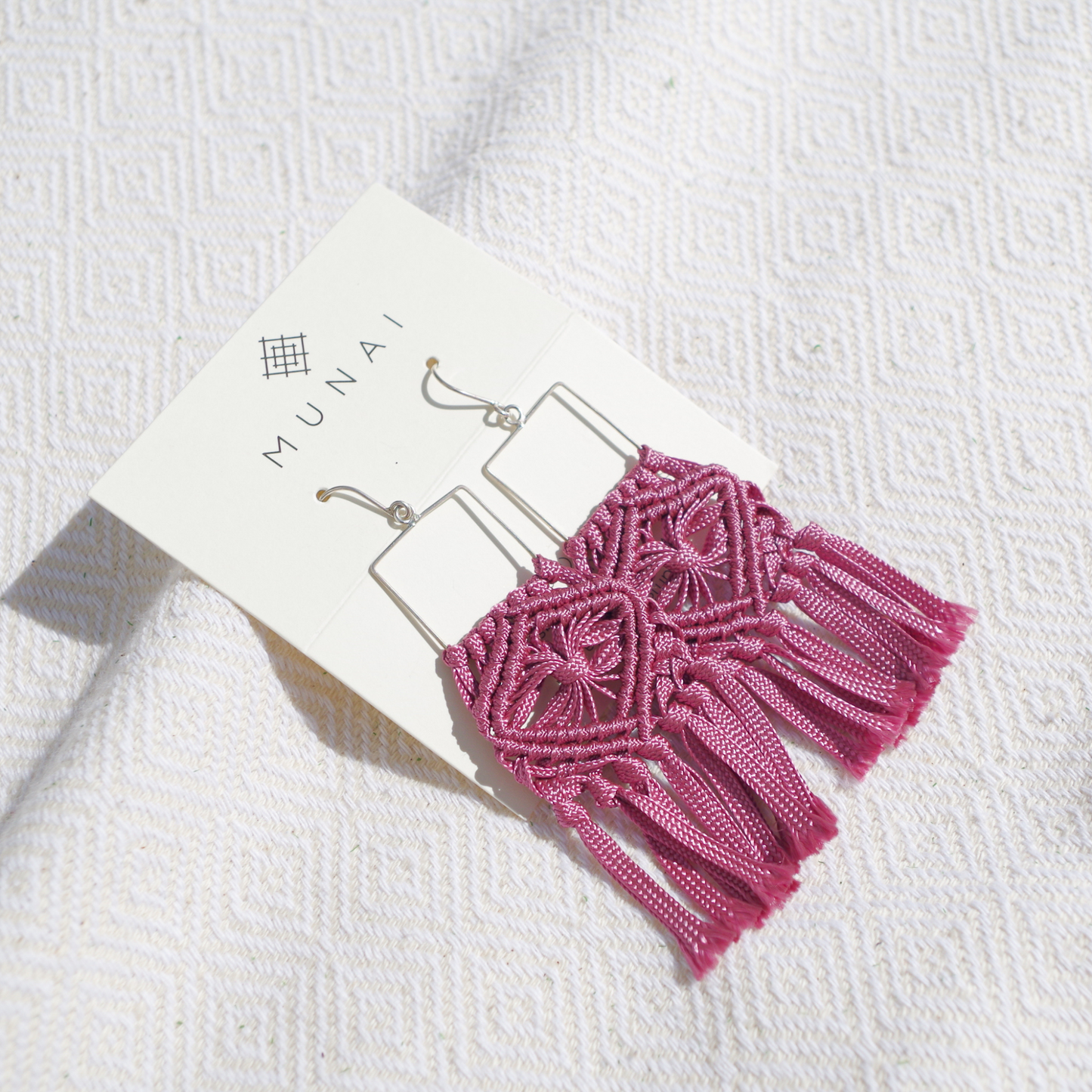 Macrame flower pattern earrings. Gold plated hook earrings won’t cause any allergies nor rust with time. Handmade colorful macrame long earrings