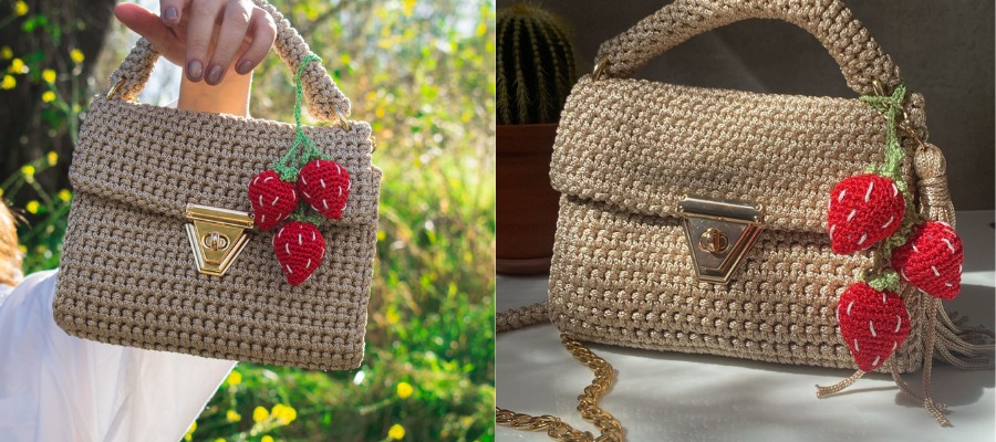 Handmade crochet strawberry bag charms