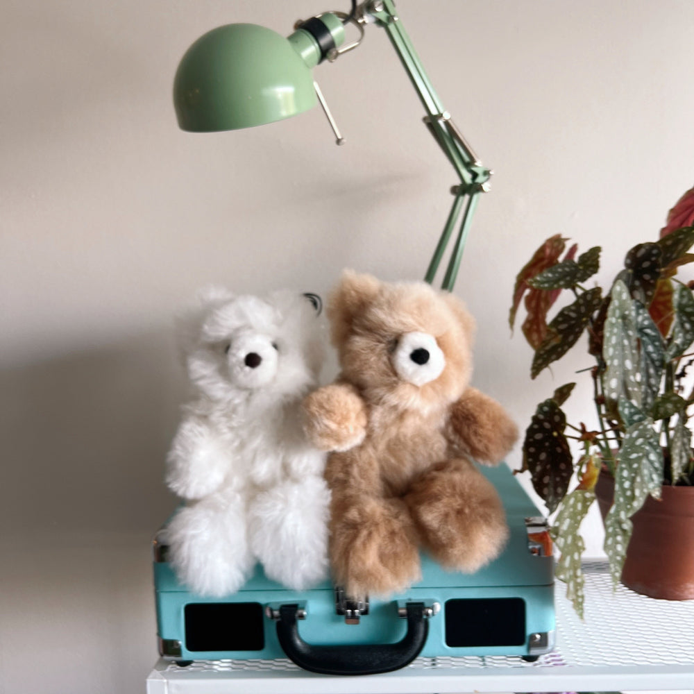 
                      
                        Fluffy Alpaca Teddy Bears / 12" in CARAMEL & WHITE ultra soft teddy bear plushies / Hypoallergenic Alpaca Fur toys
                      
                    