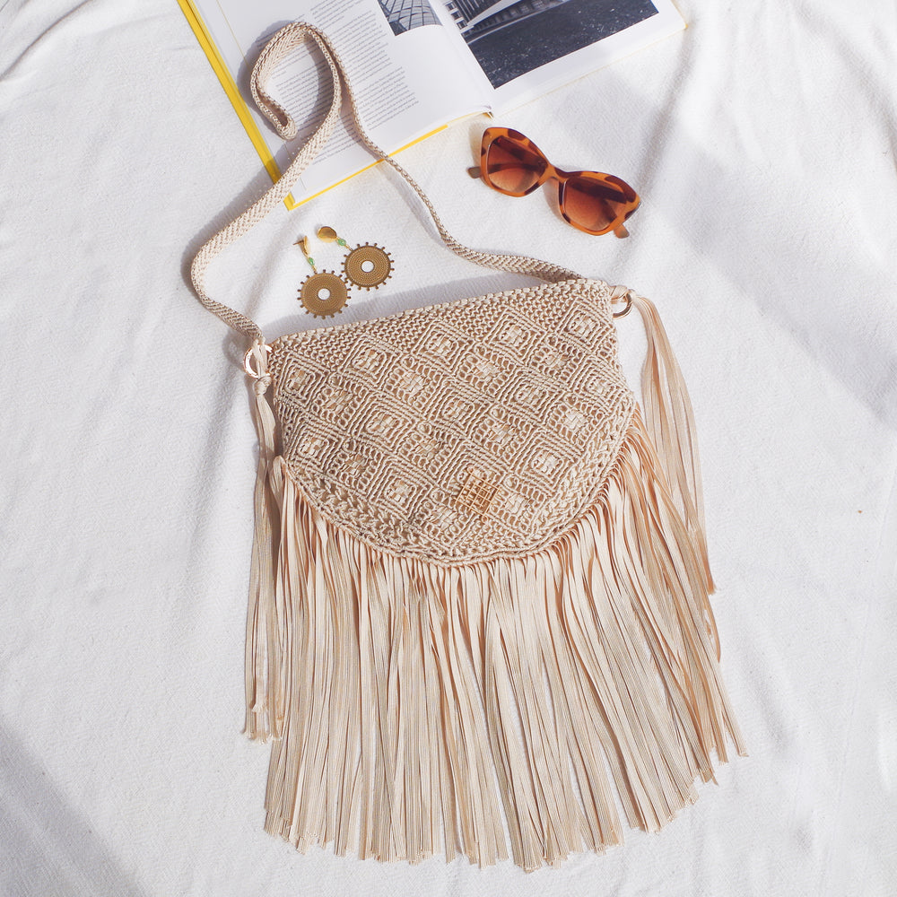 
                      
                        Boho macrame bag with fringes. Spacious handmade Travel bag perfect for festivals
                      
                    