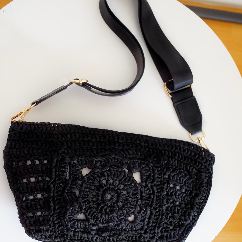 
                      
                        Black crochet crossbody bag. This sling bag is handmade with granny square design. Crochet handmade fanny pack 
                      
                    