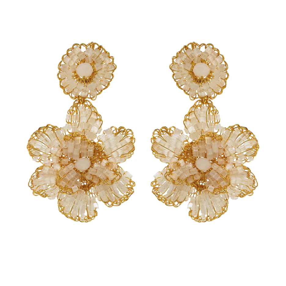Crochet Wired Clear crystal Flower shaped Earrings