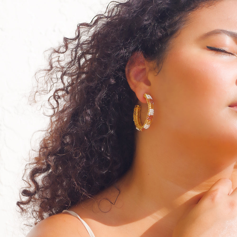 
                      
                        Delicate handmade crochet beaded earrings - Gold hoop thin earrings - versatile accessories
                      
                    