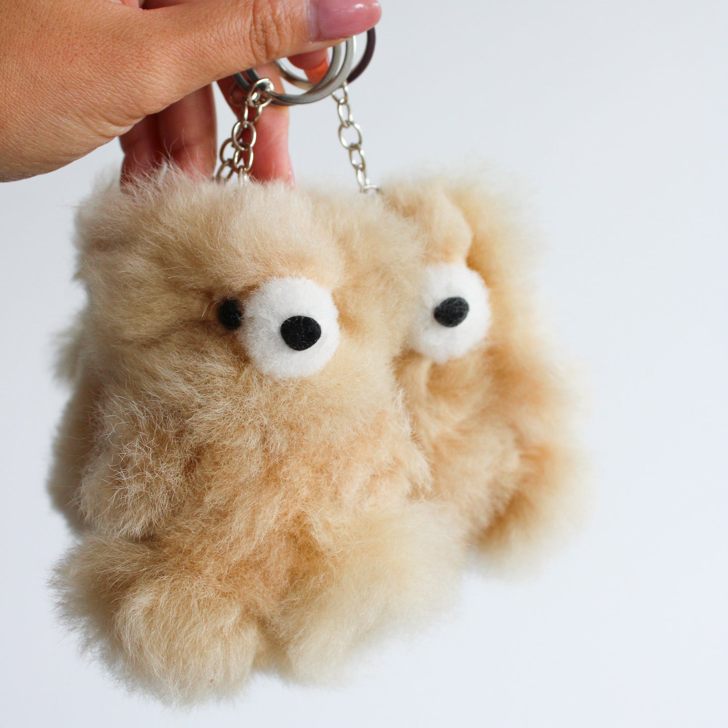 Fluffy small teddy bear beige keychains. Cute mini teddy bear bah charms
