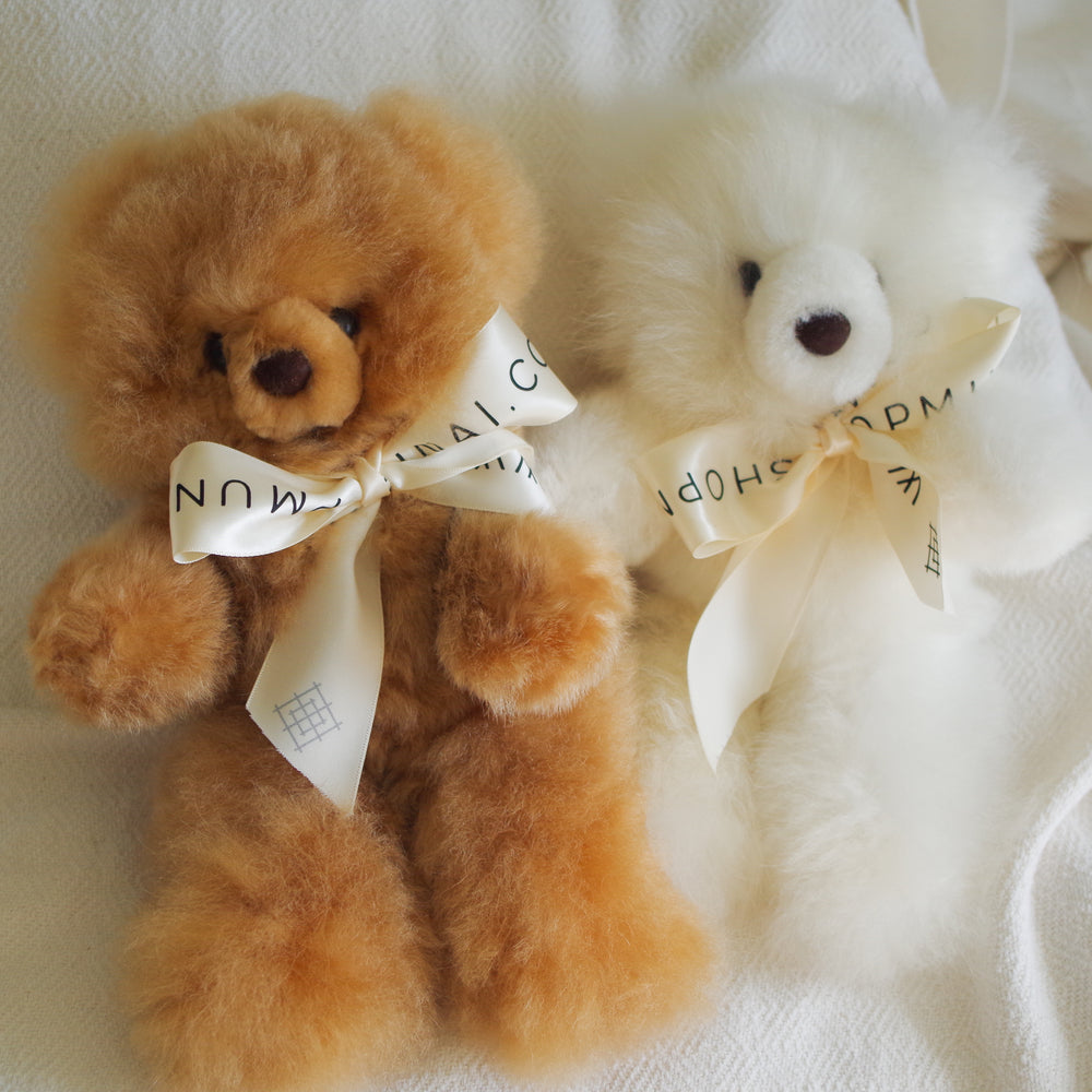 
                      
                        Fluffy Alpaca Teddy Bears / 12" in CARAMEL & WHITE ultra soft teddy bear plushies / Hypoallergenic Alpaca Fur toys
                      
                    