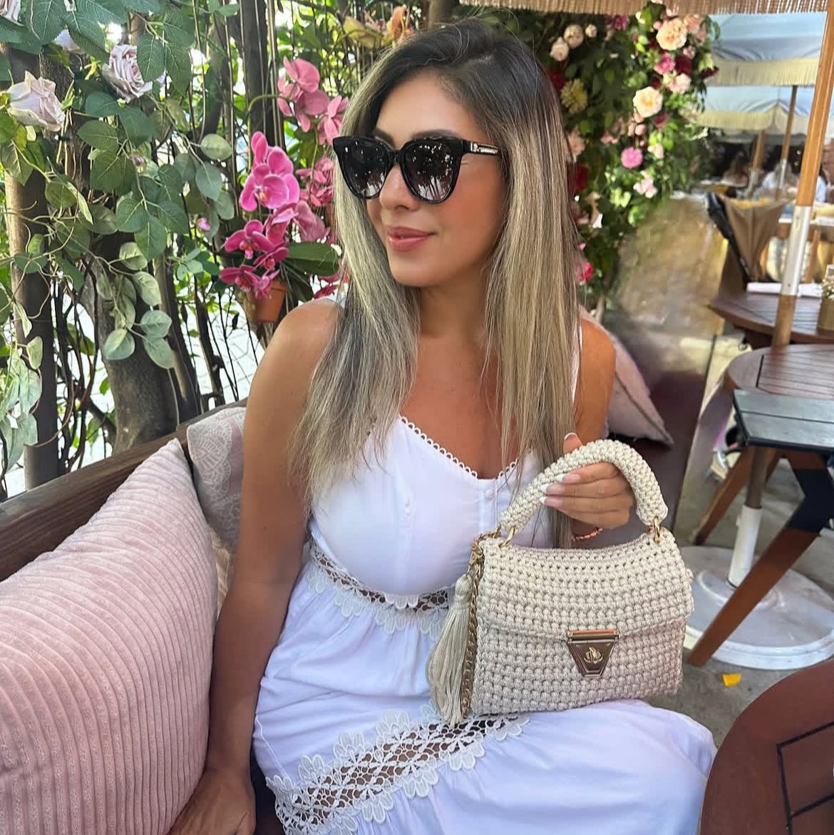 Amber Bag - Munai - Pearl crochet evening handbag