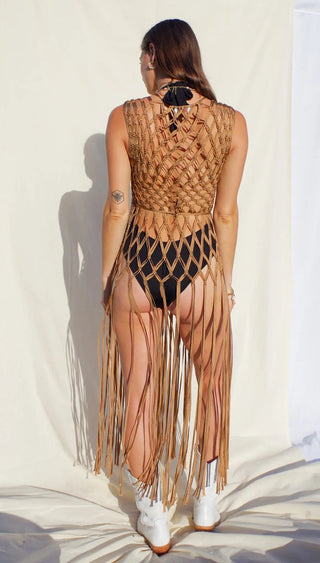 Andreina Boho Macrame Vest | Fringe Beach Cover Up & Layering Piece - Munai
