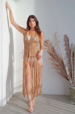 Andreina Boho Macrame Vest | Fringe Beach Cover Up & Layering Piece - Munai
