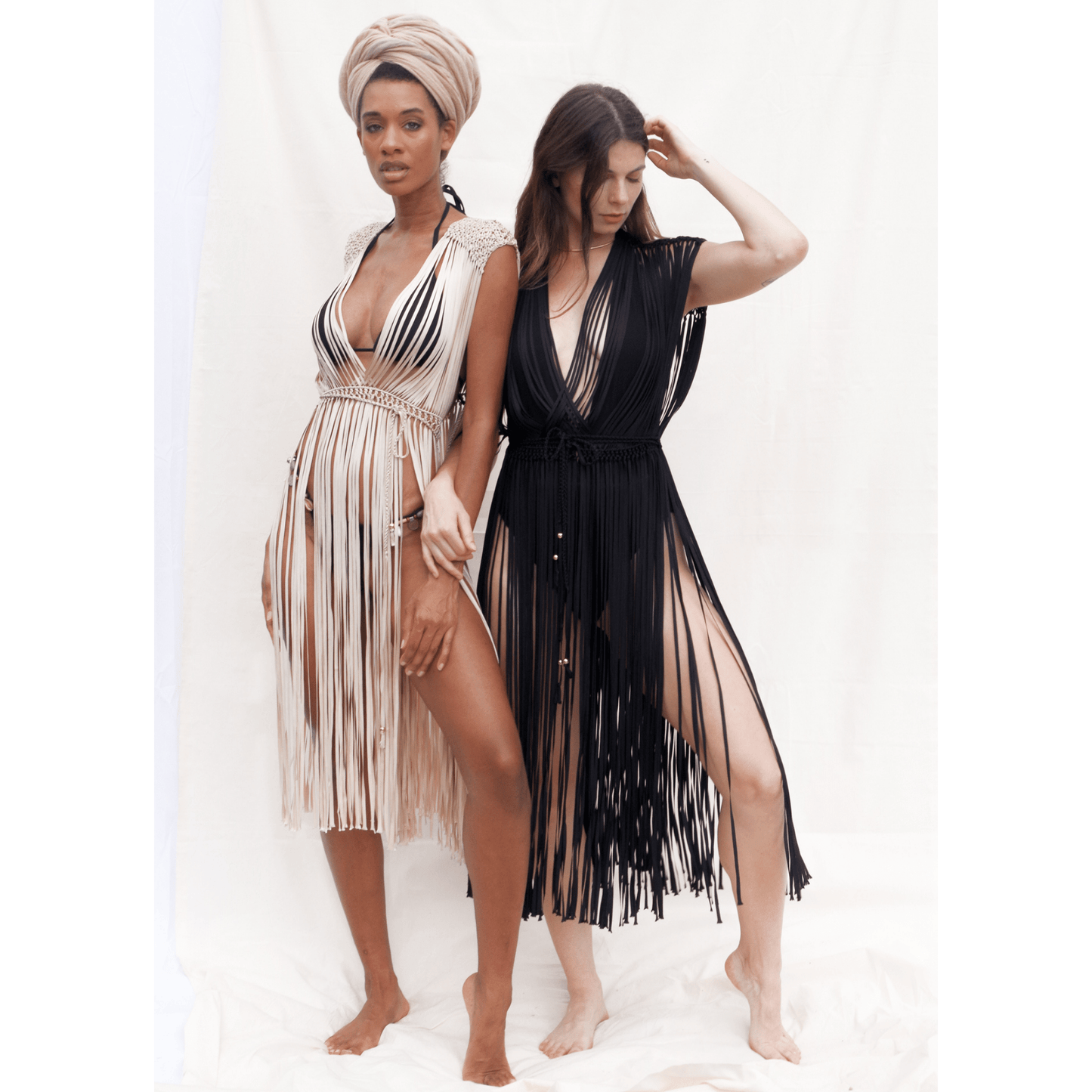 Aura Macrame Fringe Wrap Dress – Boho Beach Cover-Up – Munai
