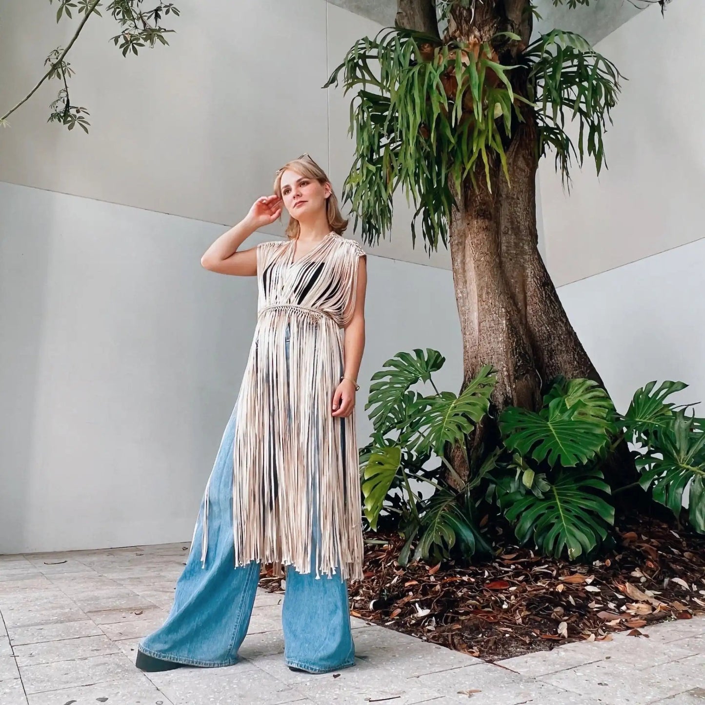 Aura Macrame Fringe Wrap Dress Boho Beach Cover-Up Munai Aura Macrame Fringe Wrap Dress Boho Beach Cover-Up Munai