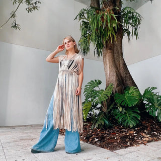 Aura Macrame Fringe Wrap Dress – Boho Beach Cover - Up & Festival Style - Munai