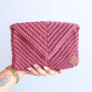 Boho Crochet Envelope Clutch – Crossbody Handbag with Gold Chain - Munai