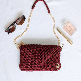 Boho Crochet Envelope Clutch – Crossbody Handbag with Gold Chain - Munai