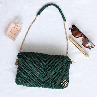Boho Crochet Envelope Clutch – Crossbody Handbag with Gold Chain - Munai