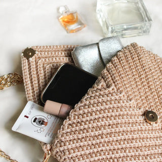 Boho Crochet Envelope Clutch – Crossbody Handbag with Gold Chain - Munai