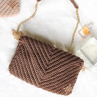 Boho Crochet Envelope Clutch – Crossbody Handbag with Gold Chain - Munai