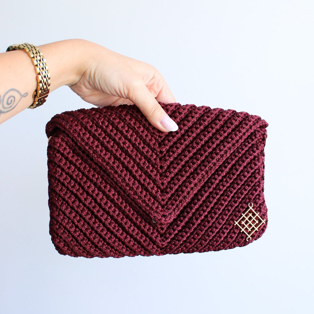 
                      
                        Handmade burgundy crochet envelope clutch
                      
                    