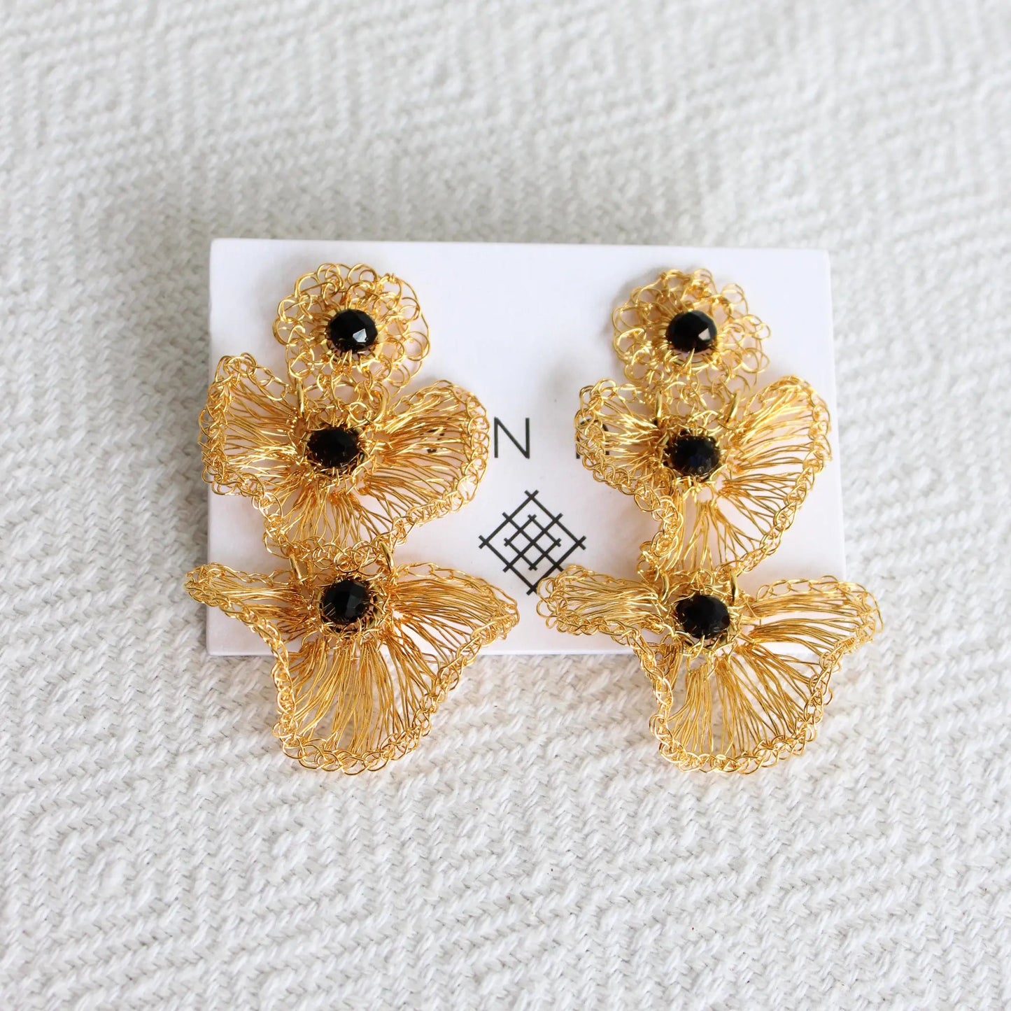 Cascade Gold & Black Crochet Dangle Earrings - Munai