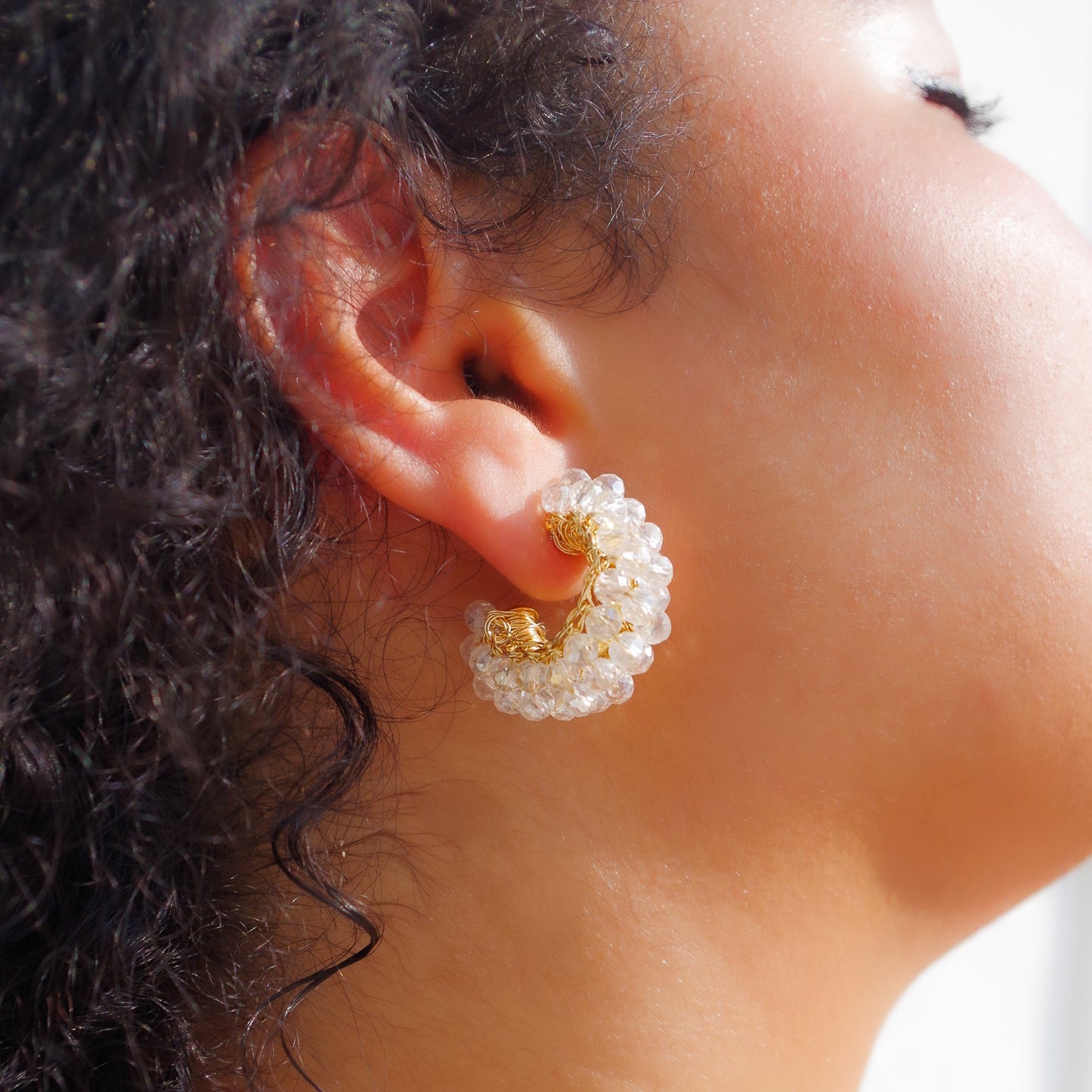 Chunky Crystal Wired Crochet Mini Hoop Earrings - Munai