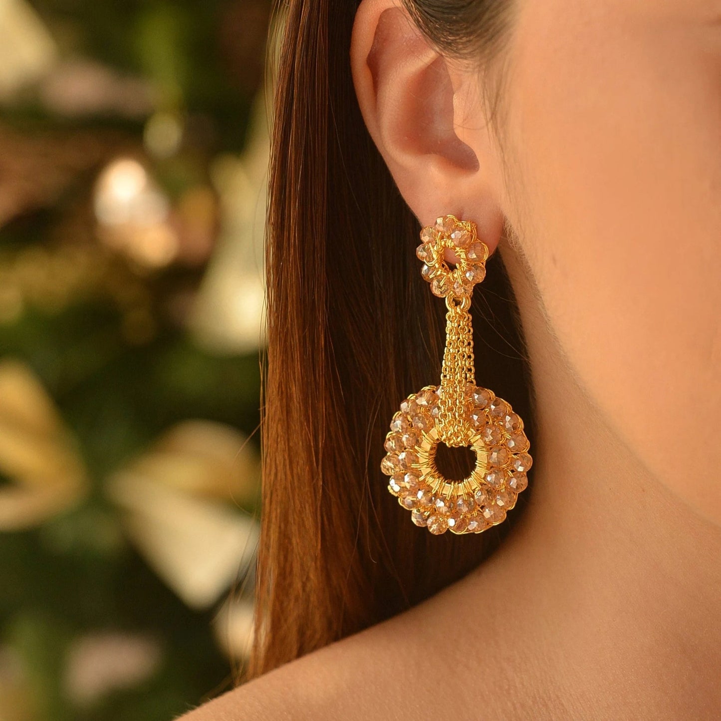 Circle Crochet Dangles | Beaded earrings with Citrine - Munai