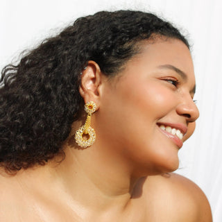 Circle Crochet Dangles | Beaded earrings with Clear Quartz - Munai
