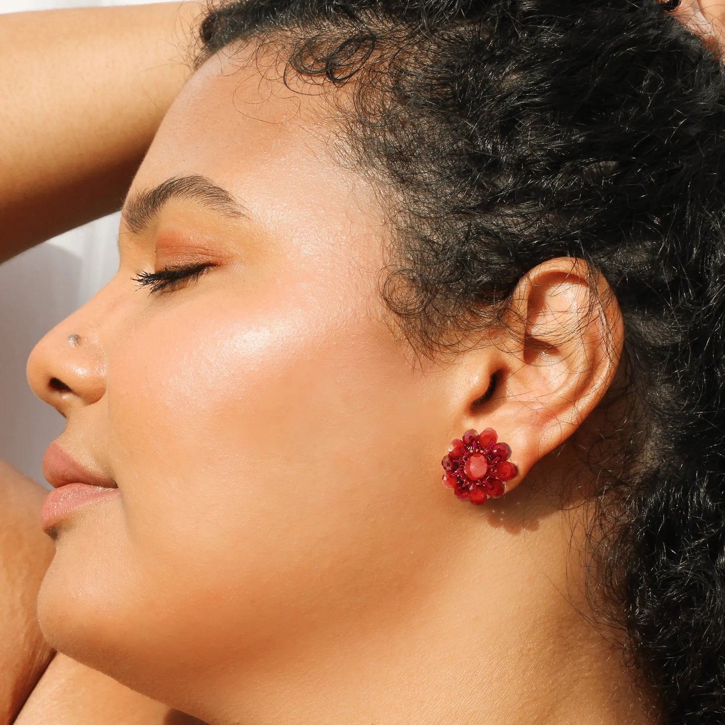 Fuchsia Crystal Cluster Stud Crochet Earrings - Munai