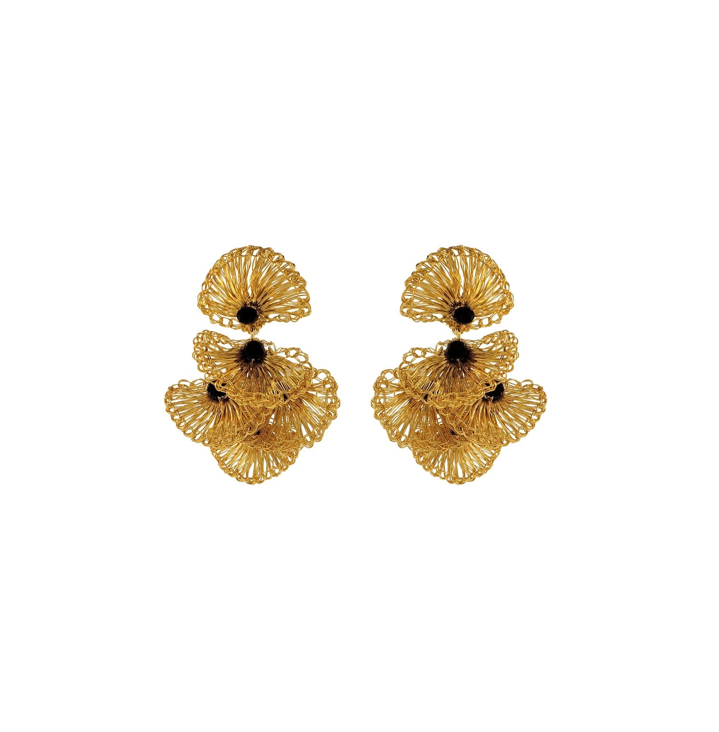 Gold & Black Shell Crochet Dangle Earrings - Munai