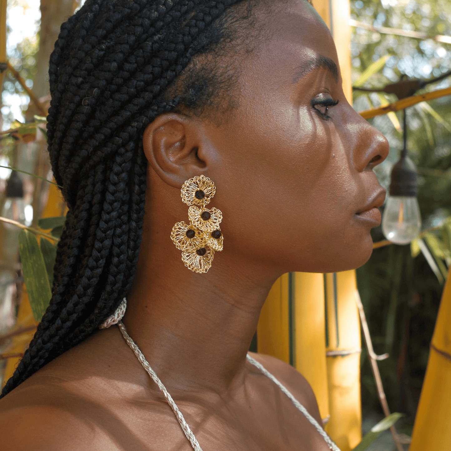 Gold & Black Shell Crochet Earrings - Munai